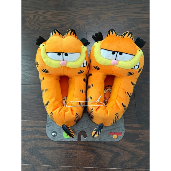 Garfield Shoes - Garfield Plush Character Slippers Orange 3D Head House Shoes Mens Small 7/8 NEW